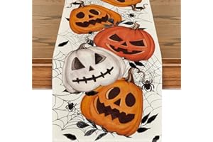 Artoid Mode Zucche, ragnatela per Halloween, runner da tavolo, stagionale, autunno, cucina, per interni, vacanze, feste, 40 x 140 cm