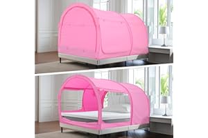 Alvantor Bed Canopy Bed Tents Dream Tents Privacy Space Single Size Sleeping Tents Indoor Pop Up Portable Frame Curtains Breathable Pink Cottage (Mattress Not Included) Reducing Light