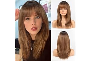 HAIRCUBE Donne Parrucca Parrucche Dritte per le Donne Lunghezza Spalla Ombre Marrone Parrucca Sintetiche con Bangs Cosplay quotidiano