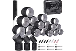 PandyCare Hair Rollers Set 40 PCS, Hair Roller For Long & Short Hair, Velcro Hair rollers, Rollers hair curlers with 18 Self Grip Black Rollers, 16 Hair Clips, 1 Rat Tail Combs&Waterproof storage bag