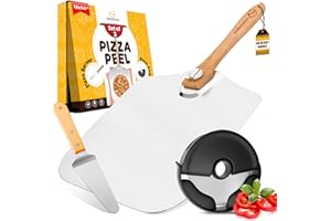 Sefinsecimi Pizza Tool Set – 12 x 14 inches Pizza Peel, Compact Pizza Cutter, Wood Handle Cheese Peel – Ultimate Pizza Making Kit for Baking, Slicing & Serving