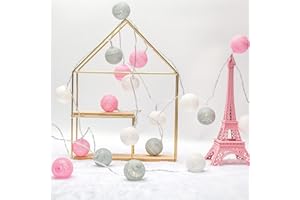 KWODE KWDOE 3.5m Cadena De Luces Para AlgodóN Bola, Guirnalda Luminosa Con Bolas De AlgodóN, Bolas De AlgodóN Luces Decorativas HabitacióN, DecoracióN De/Navidad/Fiestas (4 cm, batería de color rosa)
