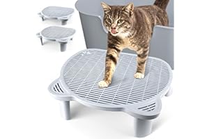 Bartuke Regulowana Podjazd dla Kota do Kuwety, Podwyższony Stopień Kuwety dla Kota Podwójny Wychwytywacz Żwiru z Funkcją Filtra Stopnie Dla Kota, Odpowiedni dla Małych i Starszych Kotów (Szary)