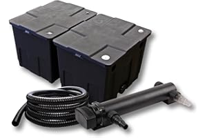 SunSun Kit Complet: CBF-350B Filtre de Bassin jusqu'à 60000 L Biologique, CUV-324 Lampe UV UVC Clarificateur avec 24W, 5m Tuyau 25 mm (1")