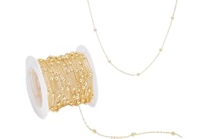 AHANDMAKER 16Ft Gold Satellite Chain, 3mm Balls Beaded Cable Chain Bulk Brass Beading Cable Link Craft Chain with Spool for DIY Craft Jewelry Necklace Bracelet Making