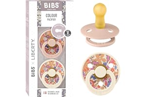 BIBS Colour Liberty Tétine. Lot de 2 sucettes. téterelle ronde en latex naturel, sans bisphénol A, Fabriqué au Danemark, Taille 2 (6-18 mois), June Blossom Blush Mix