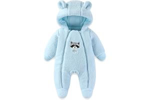 JiAmy Baby snödräkt, pojkar flickor sparkdräkt med huva xvinterkläder tecknad fleece jumpsuit