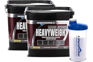 Boditronics Mass Attack Heavyweight Mass Gainer Powder with Free Shaker, High Protein and High Calorie Weight Gainer Protein Powder with 5g Creatine, BCAA, Glutamine and Beta Alanine (Banana Cream)