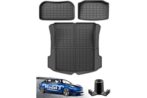 [3 Piezas] ASZSK Tesla Model 3 Alfombrillas Maletero con Gancho, Almohadilla Protector Maletero TPE Tesla Model 3 2021 2022 2023, Alfombras para Maletero Antideslizante e Impermeable, Negra