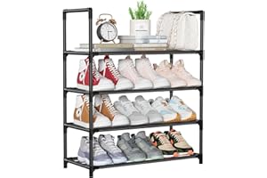 SOLVIEW Schuhregal Metall mit 4 Ebenen,Schuhschrank Organizer für 12 Paar,Stapelbar Schwarz Schuhregal Platzsparend für Flur, Outdoor, Abstellkammer, 60 x 25.5 x 72cm