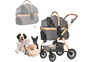 Blahoo Haustier Kinderwagen Reisesystem 4-Räder Faltbare Aluminiumlegierung Rahmenwagen für kleine mittlere Hunde Katzen Einfach, Falten mit abnehmbarem Liner, Aufbewahrungskorb