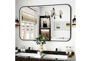 ‎KOONMI Koonmi 90x120 cm Wandspiegel schwarz, Badezimmerspiegel mit runder Ecke, Morden Spiegel Wand mit Rahmen aus Aluminiumlegierung für Wand montiert horizontal oder vertikal, Schwarz