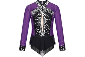 Oyolan Dziecko Dziewczyna Trykot Gimnastyczny Taniec Balet Metaliczny Cyrkonie Z Długim Rękawem Kombinezon Taniec Trykot Tancerz 4-16 lat