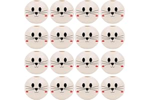 QianFenShi 50 Stück Holzkugeln mit Gesicht,Holzperlen mit Gesicht,Holzkugel mit Gesicht,Holzperlen Gesicht,Holzköpfe mit Gesicht,für DIY,Armbänder,Kunsthandwerk,mit Loch,20mm (Katzensmiley)