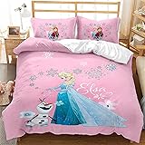 LKFFHAVD Disney Frozen Bettwäsche Anna Und ELSA Olaf Kristoff Bettbezug 3D Digitaldruck-Mikrofaser Mit Kissenbezug,KinderBett