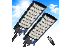 Bellanny 2 Pack 800W Solaire Exterieur Lampadaire 720LED Lampe Solaire Exterieur avec Capteur de Mouvement 6500K Projecteur Solaire Exterieur avec TéLéCommande IP65 Impermable Pour Rue Garage
