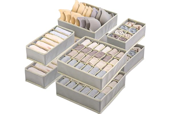 Yidaxing Organisateur de Tiroir Pliable, Lot de 8 Rangement Non-tissé pour sous-vètements Soutien-Gorges Chaussettes Boîte de Rangement à Compartiment Diviseurs Rangement Gain de Place -Gris