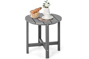 RELAX4LIFE Outdoor Side Table, HDPE Adirondack Table Patio End Table, Low Maintenance & Weather Resistant Small Square/Round Garden Coffee Tea Table for Balcony, Backyard, Poolside (Round, Grey)