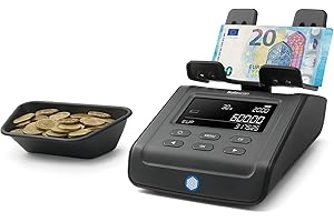 Safescan 6165 compteuse valorisatrice pour pièces et billets - Compteuse de pièces avec reconnaissance automatique du rouleau de pièces - Balance pour un comptage rapide et facile du tiroir-caisse
