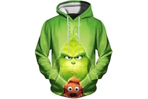 QWUVEDS Herren und Damen Weihnachten Christmas Hoodies Lustige kreative 3D Pullover Sweatshirt für Jungen Mädchen Langarm Hoodie Kordelzug Sweatshirt Grinch Pullover Decken Hoodie Grinch Kleidung