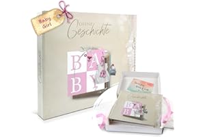 BABY STORCH Erinnerungsbuch zum Eintragen und Selbstgestalten "Deine Geschichte" von Geburt an bis zur Einschulung Babyfotoalbum für Mädchen - Baby Geschenk zur Geburt