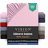 VISION Fitted Sheet - 100% Cotton - Double Bed (63 x 200 cm) - Elasticated Corners - Fits Mattresses up to 25 cm - Oeko-Tex C