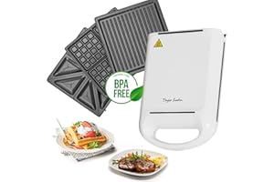 Taylor swoden Sandwichera Gofrera 3 en 1, Sandwicheras 4 sandwich, Placas desmontables, Tostadora, Grill, 1200W, Blanco, Totalmente libre de BPA