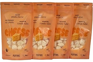 PUFFINS - Knuspriger Käse Keto Snack - Goudakäse - 100% Käse - Ohne Zucker, Kohlenhydrate - Protein Snack - Glutenfrei, Viel Eiweiß - 4x50g