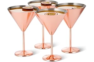 OS OAK & STEEL ENGLAND Oak & Steel - 4 Bicchieri da Cocktail Martini Oro Rosa, Calice Infrangibile in Acciaio Inossidabile Mantiene Bevanda Perfettamente Fresca per un Lungo Periodo di Tempo, Senza Bisogno di Ghiaccio