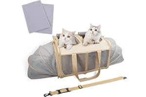 FURRYILLA Soft-Sided Pet Carriers 2 Cats Dogs Double-Compartment Foldable Up to 38lbs, Expandable Large Cat Carrier for Travel/Veterinary Visits/Road Trips…
