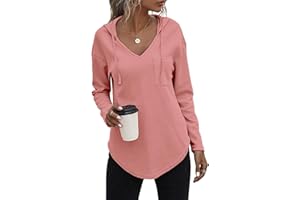 Cuptacc Sweat a Capuche Femme Col V Sweat Hoodie Manche Longue Automne Hiver Top Blouse Chic et élégant