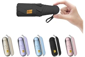 BAODINI, Mini ombrello da viaggio con custodia, piccolo, compatto, con protezione solare anti-UV, leggero, piccolo, tascabile, Nero , Mini