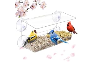 MRCRAFTS Grande Mangiatoia per Uccellini da Esterno Trasparente 26 x 14 x 5 cm - Mangiatoia da Finestra per Uccelli Selvatici da Balcone, Regali Unici