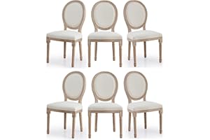 VONLUCE Accent Chairs Set of 6, French Upholstered Dining Chairs for Bedroom Living Room Kitchen, Vintage Vanity Chair with Oval Birch Backrests Rubberwood Legs, Louis XVI Farmhouse Home Decor, Beige
