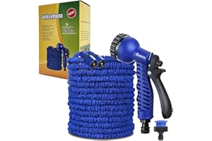 Jackeyhouse 100FT / 150FT / 200FT Magic Stretch Flexible Expandable 3 x Expanding Garden Hose Pipe Natural Triple Layer Light Weight Non Kink with 7 Setting Professional Water Spray Nozzle (150 Feet)