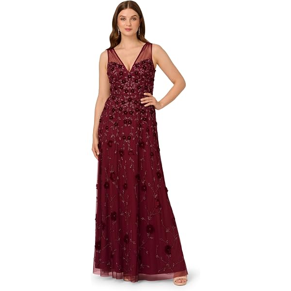 aidan mattox burgundy dress Aidan Mattox Women's Asymmetric Neckline Column Gown - Rich Shiraz