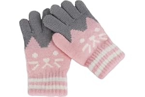 YJZQ Gants Enfant Hiver Fille Gants Magiques à Motif antidérapant Moufles Filles 5-Doigts Gants Thermiques Hiver en Laine tricotée Modèle de Chat pour Enfants 3-8 Ans