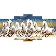 SAF paintings Set of 5 7 Running Horses Vastu UV Textured Self Adhesive Large Panel Animals Painting 36 Inch X 18 Inch SANFPNL101- White