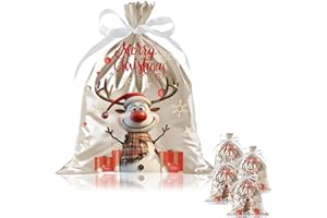 43 * 58cm Extra Large Xmas Gift Bags, QRTDXP 4pcs Christmas Drawstring Bag Reusable Gift Wrapping Bags with 3D Elk for Xmas Present