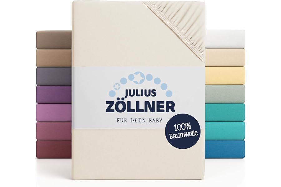 Julius Zöllner Jersey Spannbettlaken für Baby- & Kinderbett, 100% Jersey-Baumwolle, OEKO-TEX Standard 100 zertifiziert, Größe: 60x120cm / 70x140cm, 1er Pack, ecru