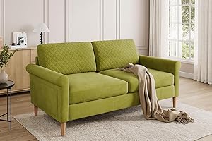 Moziel Divano a 2 posti, Divanetto 2 Persone in tessuto da 164 cm con tasche portaoggetti, montaggio senza attrezzi, divano imbottito (Verde, Divano a 2 posti)