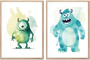 Genérico mnam® | Láminas Decorativas Pared - Set de 2 Impresiones Cuadros Pared Juveniles Acuarela - Cuadros para Enmarcar - Póster Decoración Habitación Niños Regalo - Monstruos - Tamaño DIN A3
