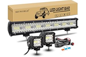 SKYWORLD 8D 50 cm 420W Barre lumineuse led avec 12V faisceau de câblage kit, 2 x 10 cm 60W Phare de Travail led Feux de Travail et pour 4x4 Offroad Véhicule Voiture Camion SUV ATV Hors route