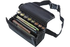 MONEPASS Sacoche de Service avec monnayeur Euro Inclus (8 pièces). Fermeture du Rabat par Scratch XXL - Idéal pour Les métiers du Transport (Livreur, Chauffeur de Bus, Taxi...) … - Version Noir/Gris