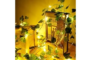 KEYOHOME 10M/33ft Artificial Ivy Leaf Garland with 100 LED String Lights,Green Ivy Leaf Garland String Lights Battery Operated Flexible Copper Fairy String Lights Hanging for Wedding Party Home Wall Decor(10M)