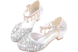 YOGLY Kids Girls Princess Shoes Glitter Low Heel Dress Bridesmaid Sandals Elegant Comfy Latin Tango Dance Shoes Single Shoes