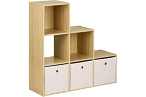 Hartleys Oak 6 Cube Shelving Unit and 3 Easy Grasp Box Drawers - White