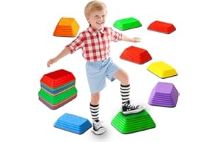 CHIDIAM Pietre di Bilanciamento per Bambini,8 Pietre di Equilibrio Impilabili Antiscivolo Stepping Stones,Giochi Equilibrio Sensoriali,Percorsi Ostacoli Bambini per Interni ed Esterni,Promuove Coordinazione