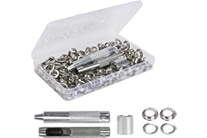 FOGAWA 140 Jeux de Kit d'Outils pour Oeillets 10mm argent Kit de Grommets Eyelets Outils Rondelles d'Oeillets en cuivre Trousse à œillets Eyelets Outils pour Toile, Bâche, Cuir, Tente