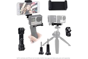 CamKix Stabilisierender Handgriff kompatibel mit GoPro Hero/DJI Osmo Action - Dual-Armatur, Stativadapter und Universal-Handy-Halterung - Videos mit 2 verschiedenen Kameraperspektiven